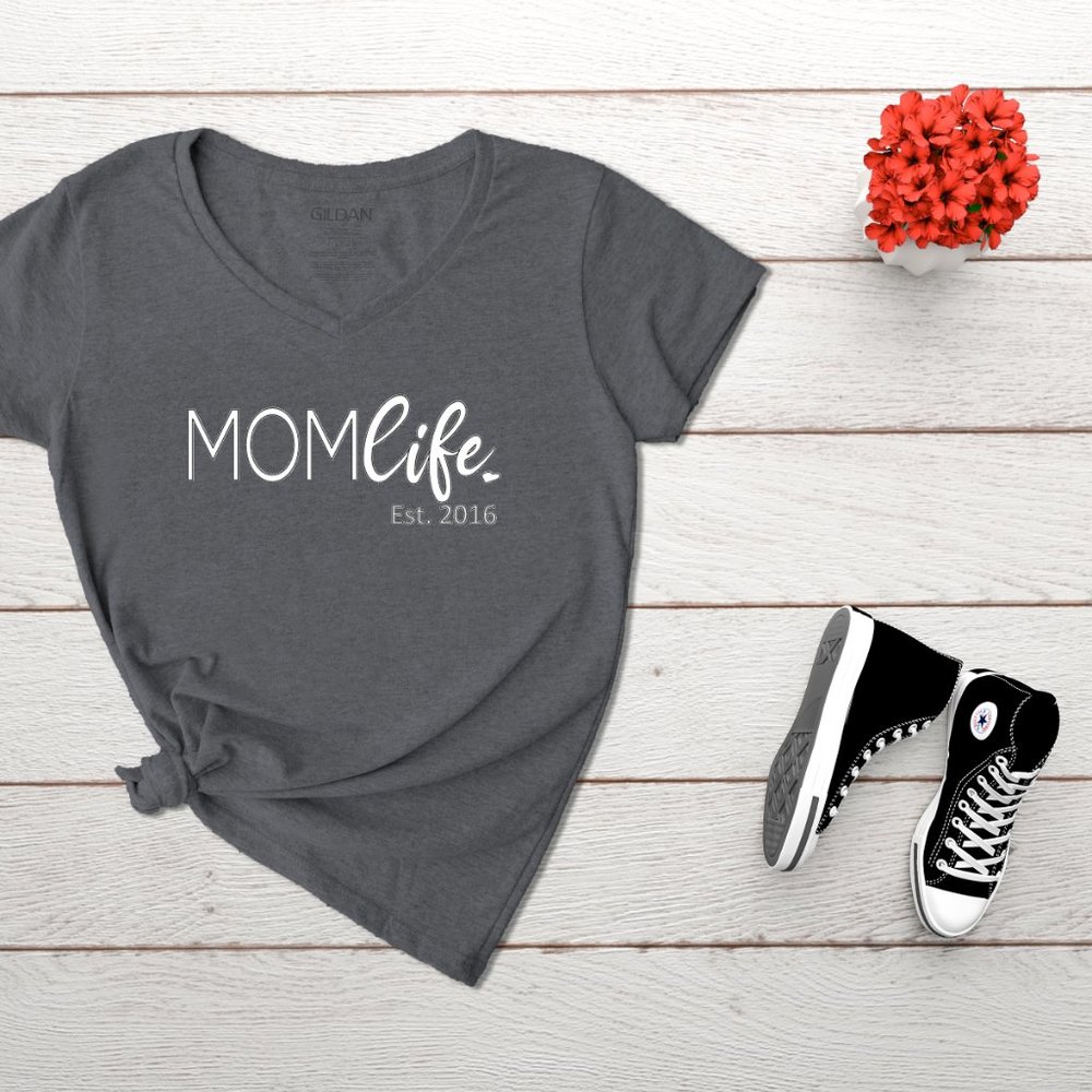 Mom Life Established Year Custom T-Shirt (available in various colors)
